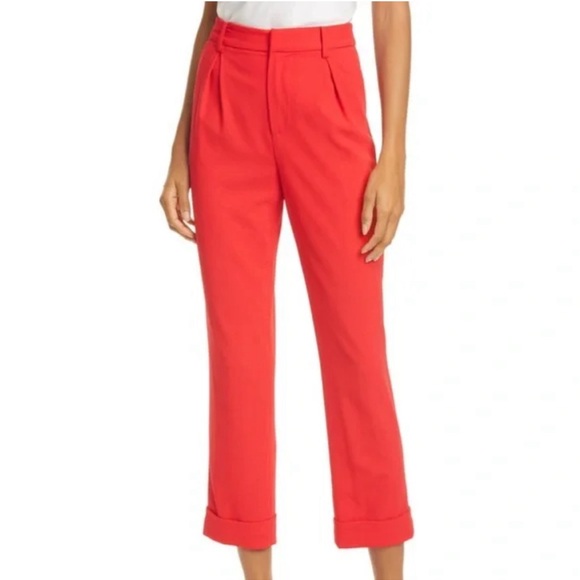 Alice + Olivia Pants - ALICE + OLIVIA Ardell Pleated Straight-Leg Pants Red size 6.